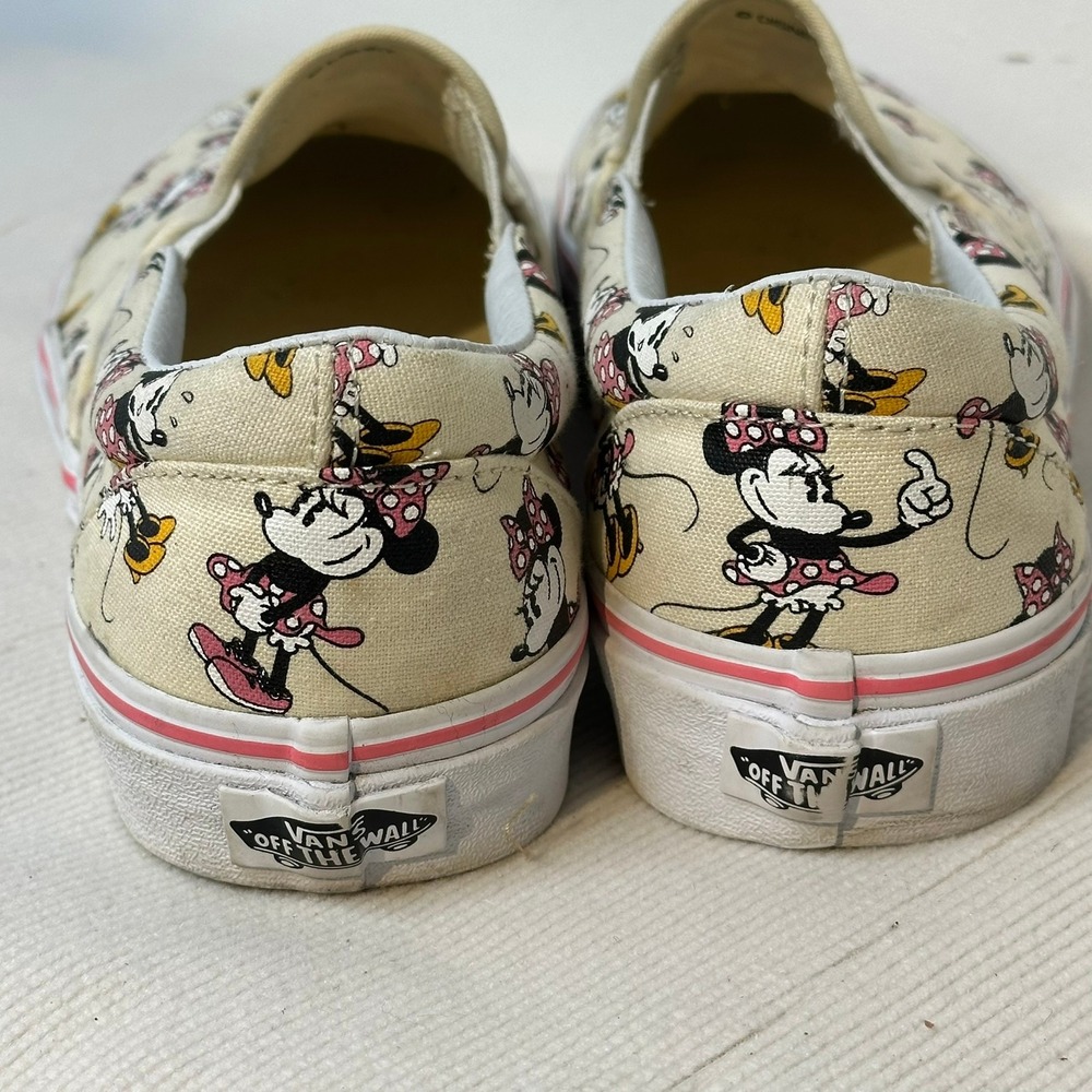 Vans Slip-On Disney Minnie Mouse Shoes Women 8.5 Cream Skate Sneakers - Picture 6 of 8